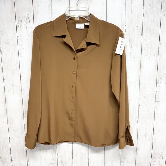 Kim Rogers Blouse Women Size Medium Brown Collared Long Sleeve Button Down Shirt - Picture 1 of 7